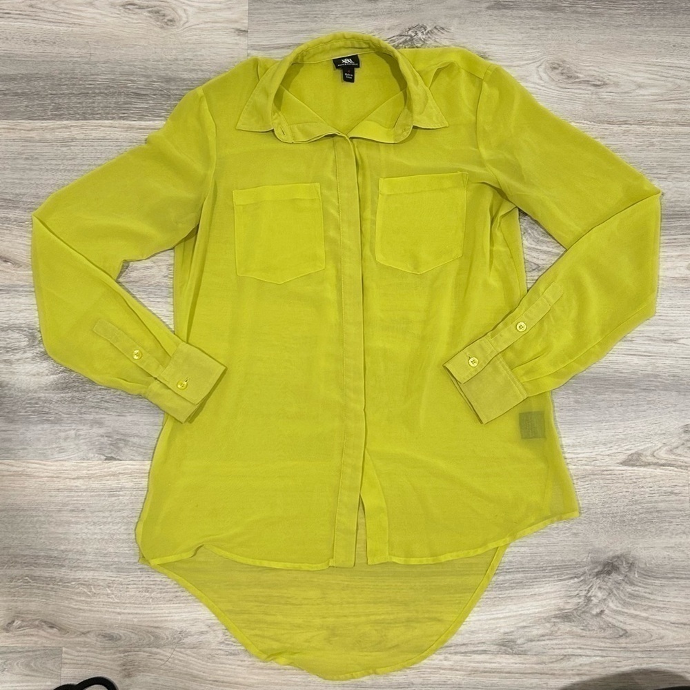 H&M Lime Green Sheer Button-Front Blouse